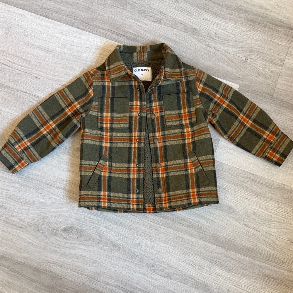 Old Navy Kids Checkered coat- Olive and Rust